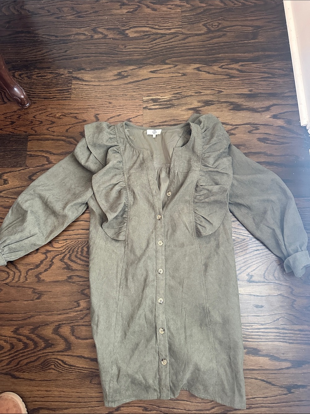 entro Olive Ruffle-Trim Button Front Trench